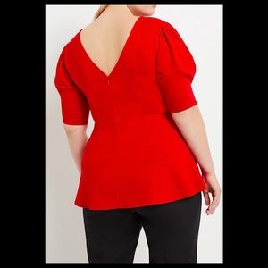 Red Puff Sleeve Peplum Top